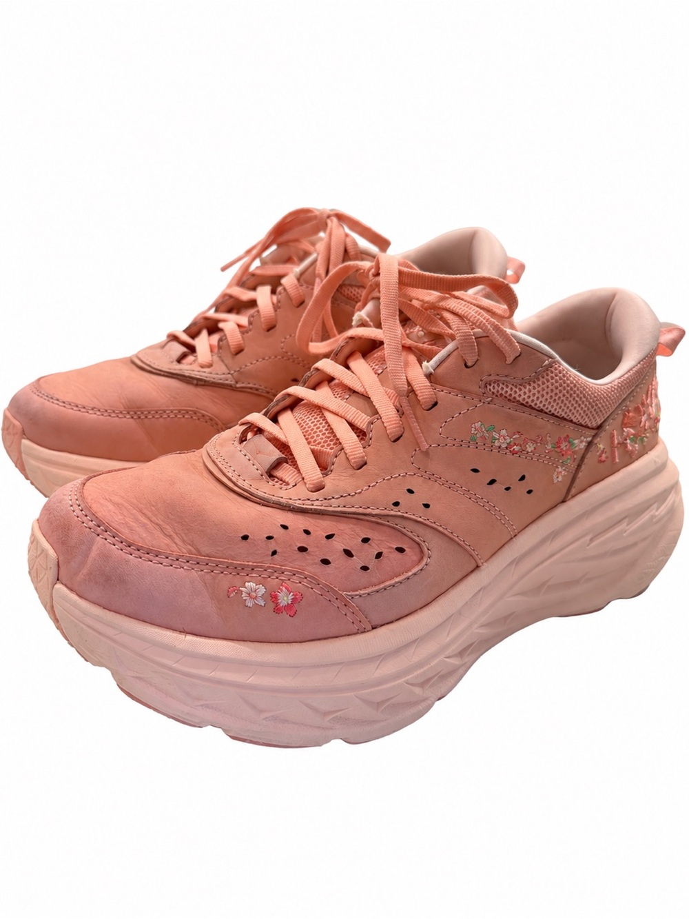HOKA One One Bondi L BP Women’s Size 8.5 Pink Floral Embroidered Chunky Sneakers